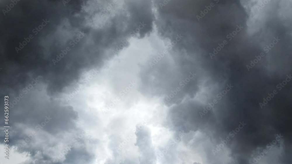 Severe Thunderstorm in dark Clouds with dark sky