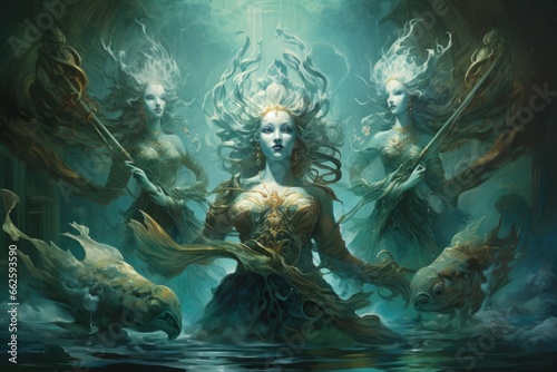 Elusive water elementals  appearing as shimmering aquatic beings - Generative AI