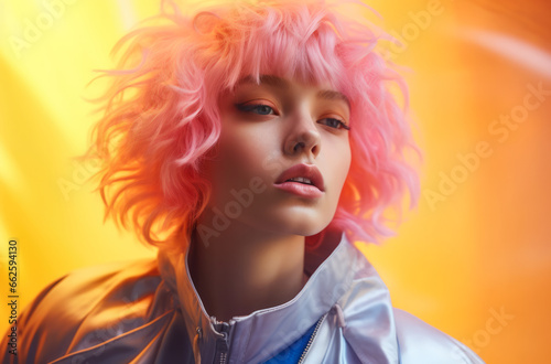 Portrait of an attractive young woman with colorful hair