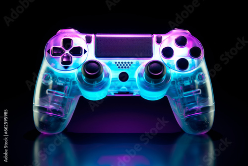 Neon glowing wireless gamepad for gaming