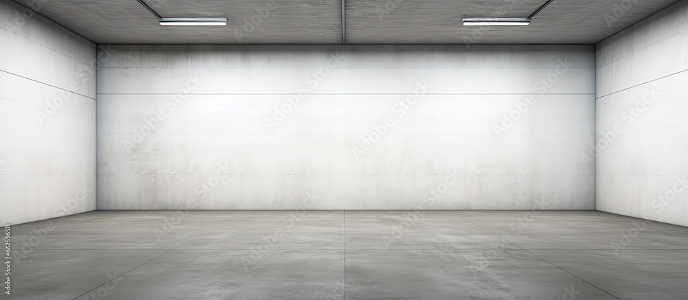 Empty white garage room in the house With copyspace for text