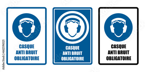 casque anti bruit obligatoire equipement sécurité travail EPI icones rond bleu photo