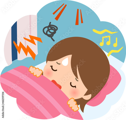 就寝時に騒音が気になって眠れない女性