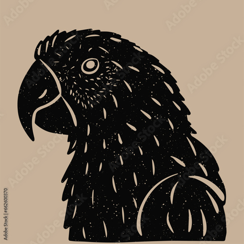 Ara parrot in the technique of linocut. Can be used as a stamp on fabric, postage stamp, postcard	
 photo