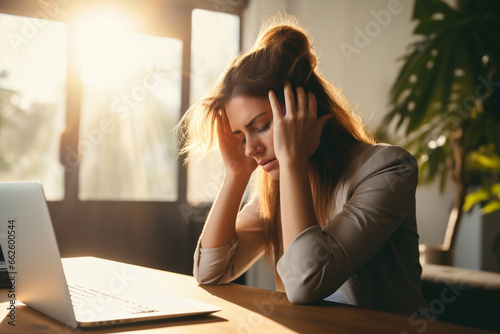 Stress woman computer problem laptop business office