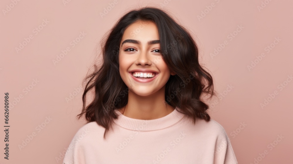 A cheerful young lady strikes a pose with a beaming grin.