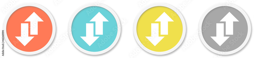 Pfeil Icon hoch und runter - Symbol auf 4 runden Buttons Pfeil Icon hoch und runter - Symbol auf 4 runden Buttons