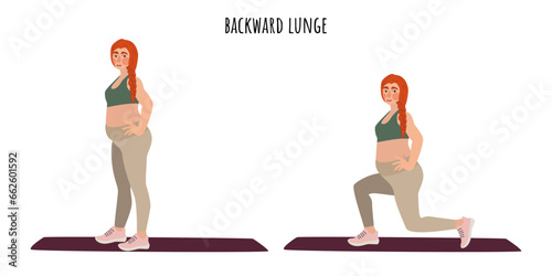 Pregnant woman doing backward lunge exercise