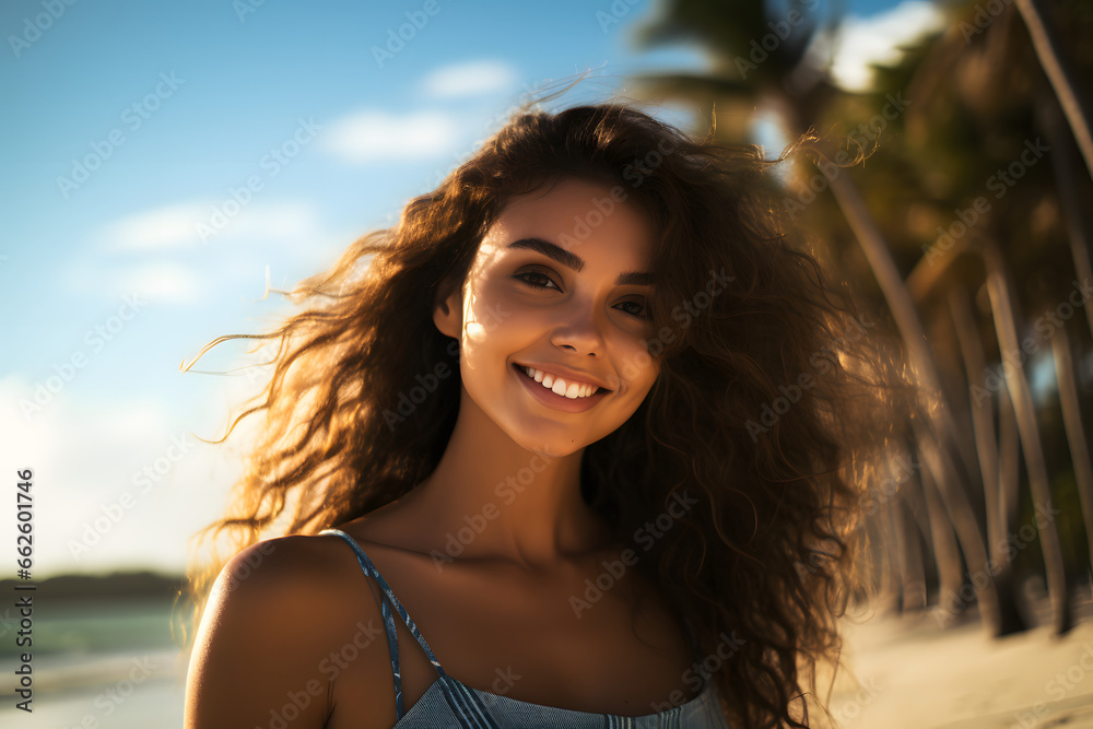 Portrait of a beautiful woman on the beach Portrait of a beautiful woman on the beach