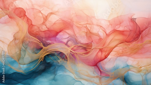 Elegance in Abstraction Watercolors, Pink, Light Gold, and Dark Cyan Unite