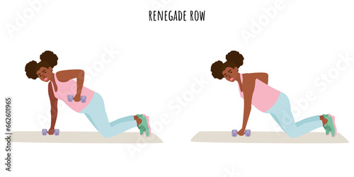 Young pregnant woman doing renegade row exercise