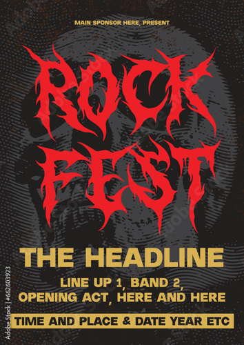 Rock show music festival poster, gigs show posters template design, raw and hype fest, music concert vector, rock and metal music