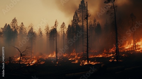 There was a forest fire. burnt-out woodland. protection of the environment. Wildfire. a potential environmental risk © Muqeet 