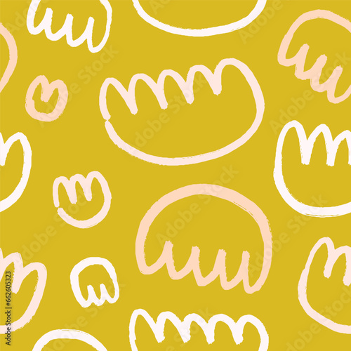Seamless doodle pattern. Abstract shapes, cute repeating print. Endless background design, childish kids funny texture for wrapping, wallpaper, textile and decoration. Hand-drawn vector illustration