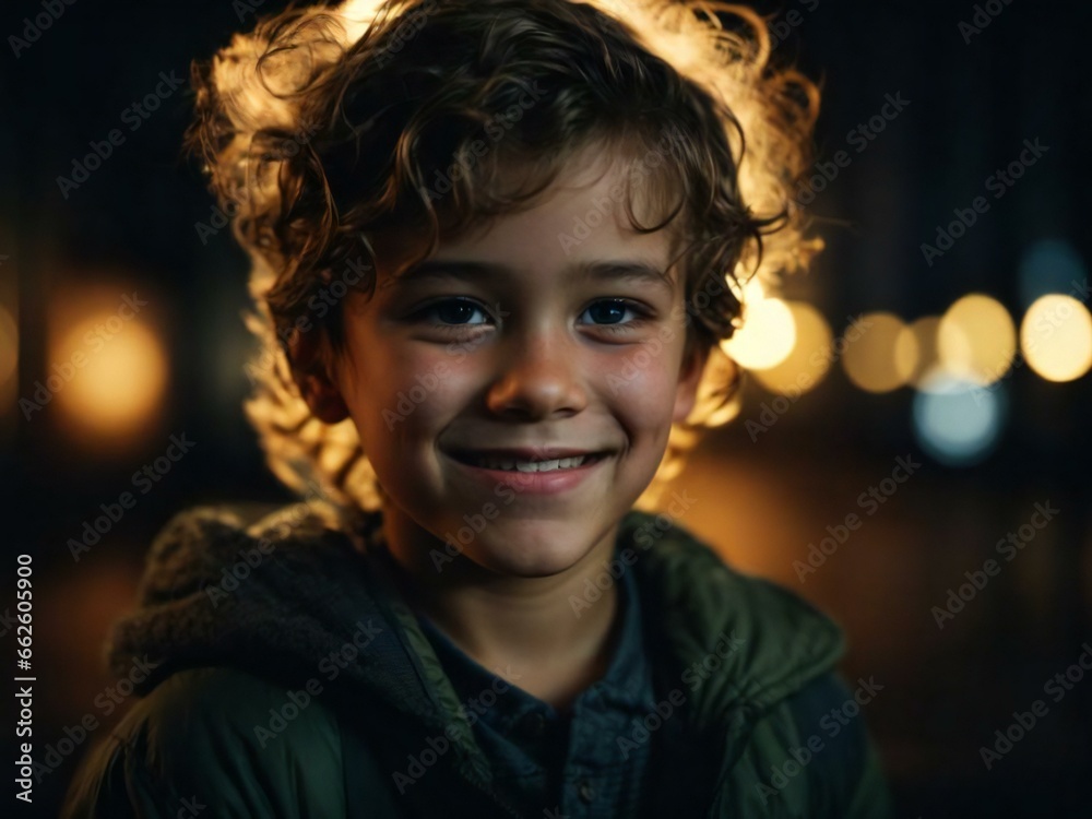 Sad kid smiling in the dark Generative AI Sad kid smiling in the dark Generative AI