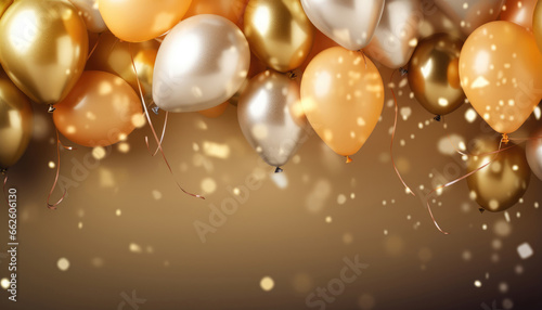 Beautiful Festive Background with Gold and White Balloons