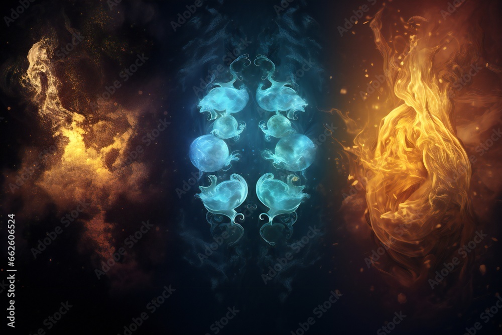 Abstract four elements concept art, Earth, Fire, Air, Water background Generative AI Abstract four elements concept art, Earth, Fire, Air, Water background Generative AI