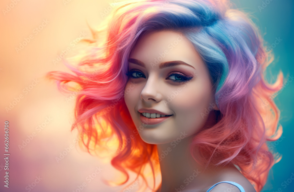 Portrait of a young woman with colorful hair isolated from the background