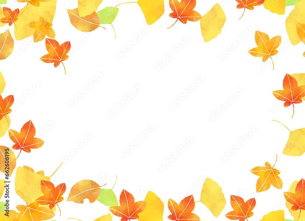 秋をイメージした落ち葉のフレーム