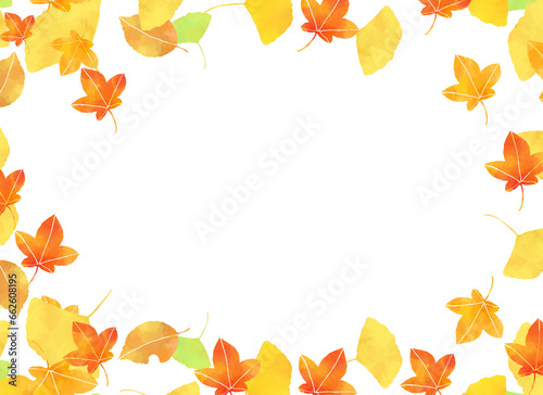 秋をイメージした落ち葉のフレーム