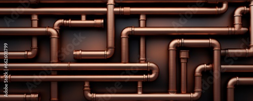 Abstract plumbing copper pipes texture artistic, with empty copy space Generative AI © LayerAce.com