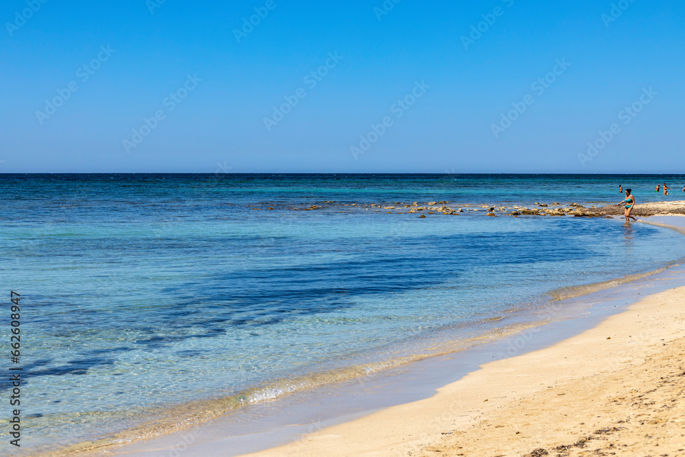 SALVE, ITALY, JULY 15, 2022 - Beautiful clear waters of Salve beach called also SALVE, ITALY, JULY 15, 2022 - Beautiful clear waters of Salve beach called also