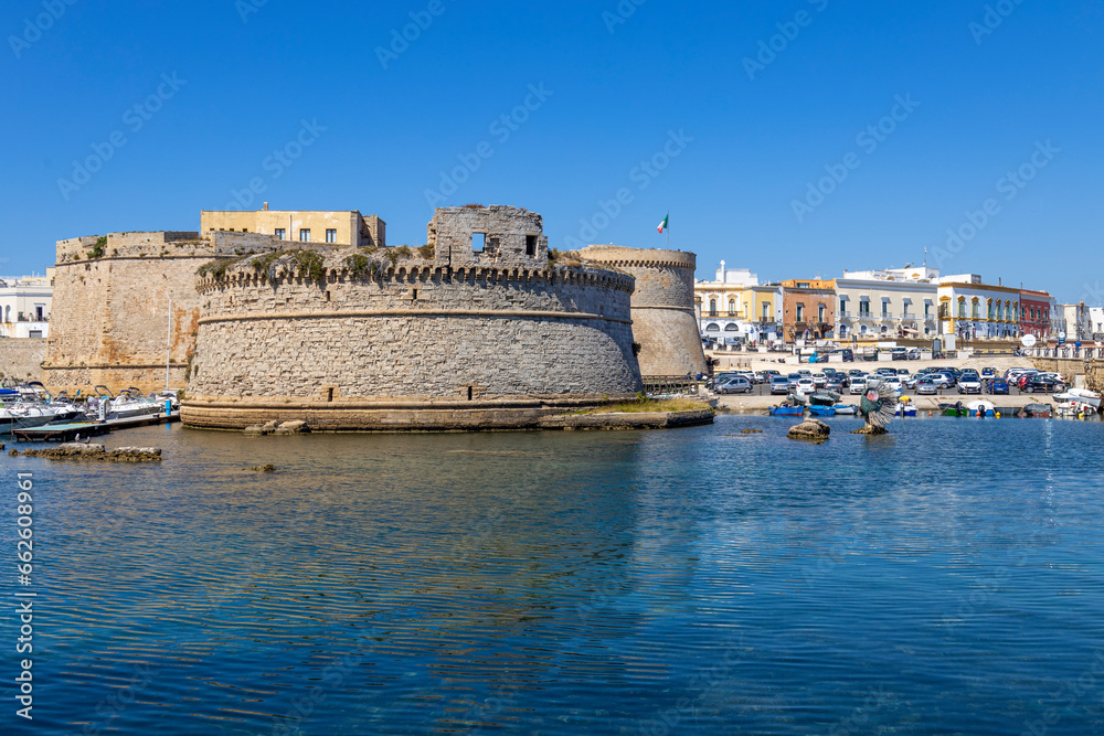 GALLIPOLI, ITALY, JULY 16, 2022 - View of the castle of Gallipoli, province of Lecce, Puglia, Italy