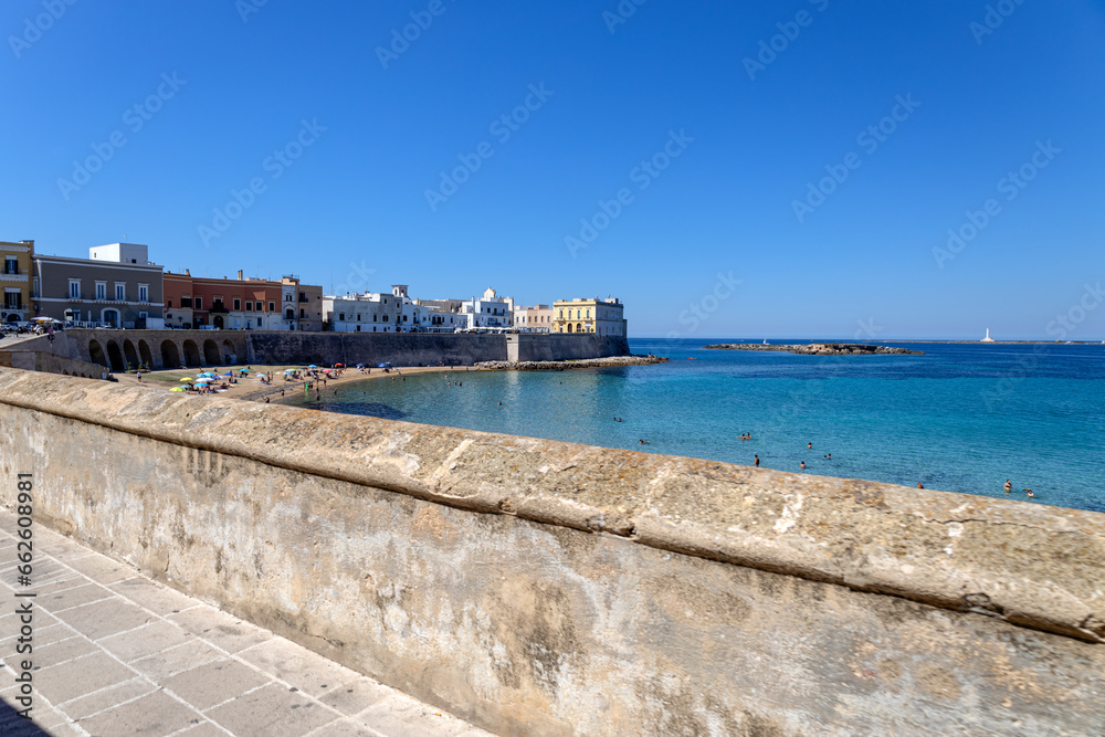 GALLIPOLI, ITALY, JULY 16, 2022 - View of the seaside town of Gallipoli, province of Lecce, Puglia, Italy