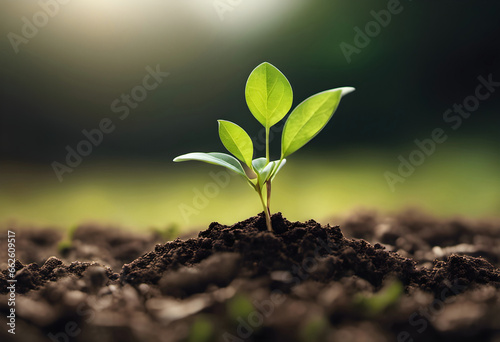 Small green planting close-up growing out of dirt.