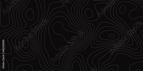 Topographic relief lines architectural interior background wall texture pattern seamless .abstract light contours on black backdrop Imitation of a geographical map, white lines on black background.