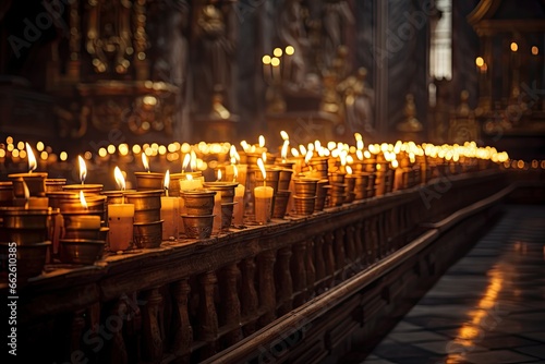 In a church, candlelight symbolizes faith, creating a bright, peaceful atmosphere amidst the darkness.