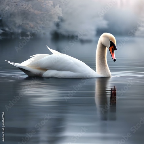 A graceful swan swimming in a frosty pond, wearing a shimmering Christmas crown1 photo