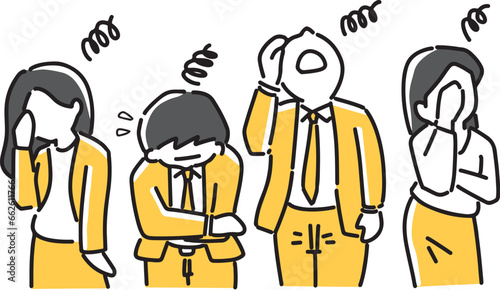 悩む4人の男女社員