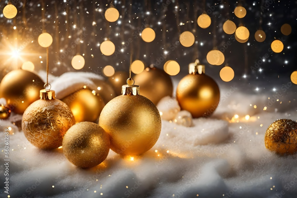 golden christmas balls on snow golden christmas balls on snow