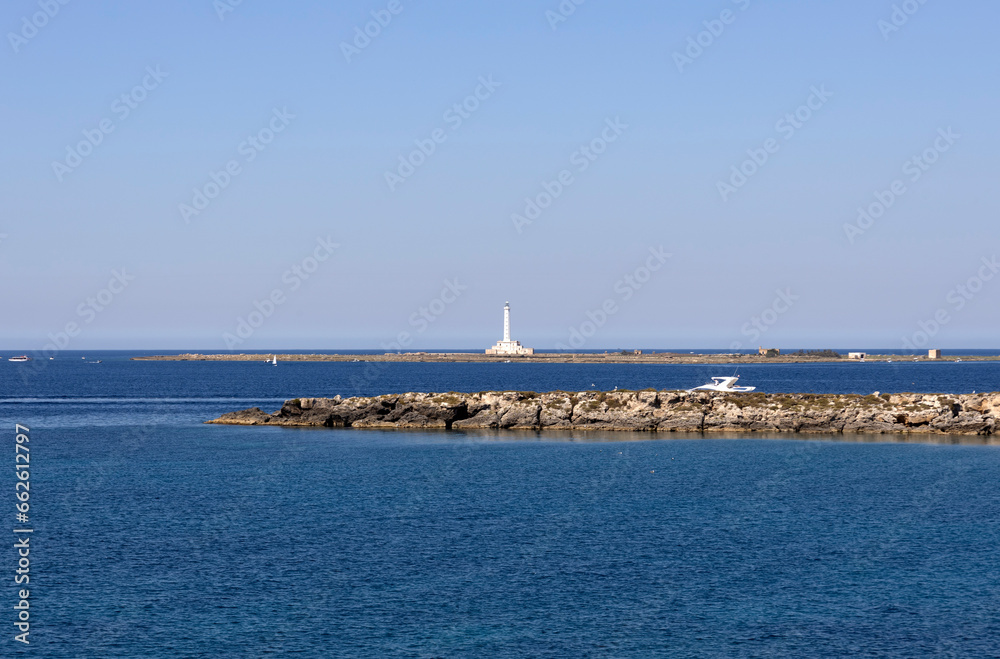 The lighthouse and the pier of Gallipoli,  province of Lecce, Puglia, Italy