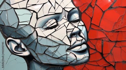 Shattered, Not Broken: An abstract representation of a figure with cracked lines, emphasizing resilience, recovery, and the ability to rebuild after emotional challenges
