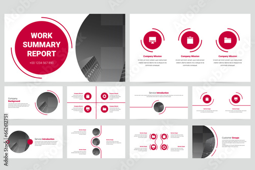 Red modern business work report slide presentation template