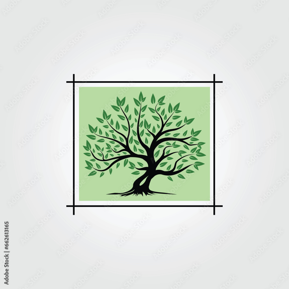 Obraz premium natural oak tree vintage logo icon badge, illustration design of oak tree with leaves, financial business symbol