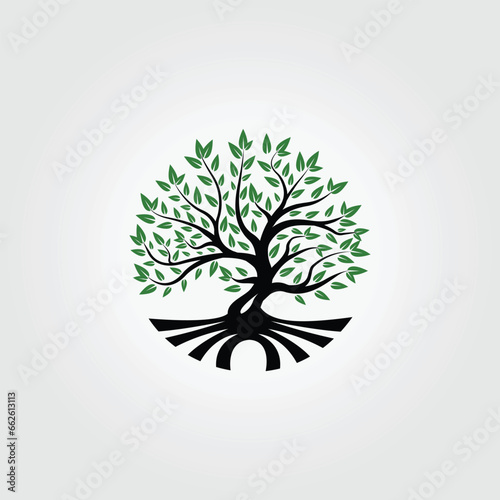 simple vintage circle nature tree logo vector icon design, earth environment illustration, branding minimalist design for business