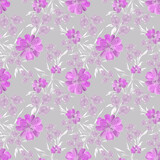 Seamless retro floral pattern. bright pink, white flowers on a light gray background.