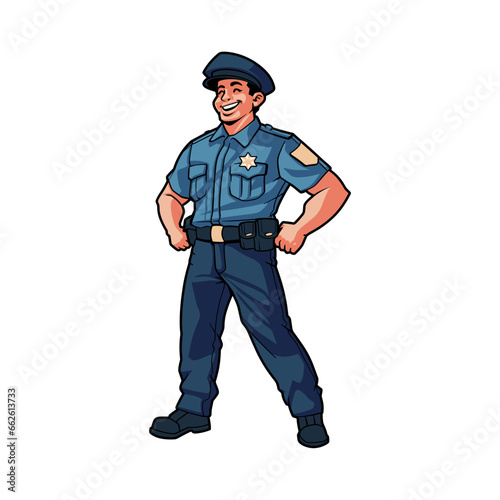 character illustration of a police officer standing with his hands on his hips