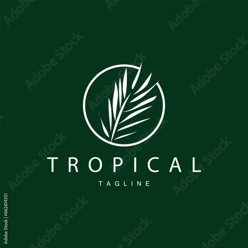 Palm Leaf Logo, Green Plant Design Vector Illustration Template