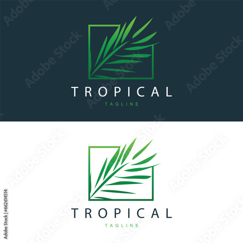 Palm Leaf Logo, Green Plant Design Vector Illustration Template