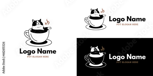 black and white cute cat coffee 