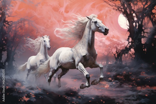 Fototapete Elusive centaurs galloping through moonlit meadows - Generative AI