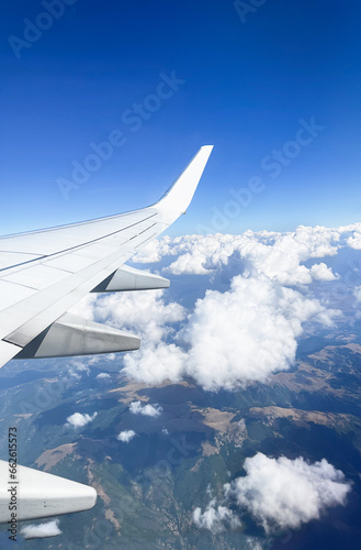 Aircraft wing fling over rural landscape, Germany