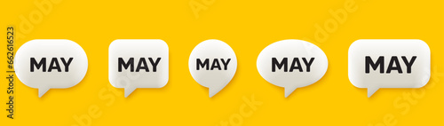 May month icon. 3d chat speech bubbles set. Event schedule May date. Meeting appointment planner. May talk speech message. Talk box infographics. Vector