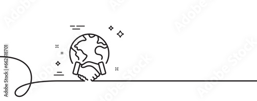 Global business line icon. Continuous one line with curl. International outsourcing sign. Internet marketing symbol. Global business single outline ribbon. Loop curve pattern. Vector