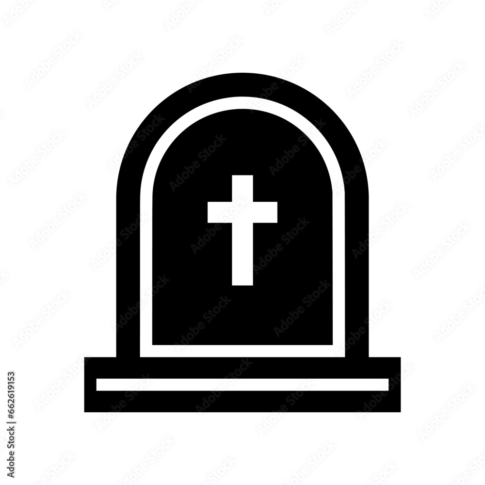 Black grave tombstone with cross halloween outline icon flatvector design Black grave tombstone with cross halloween outline icon flatvector design