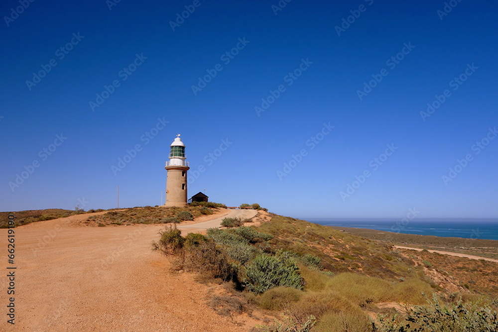 Lighthouse with blue clear sky and dry hot weather in Australia